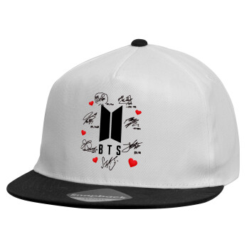 BTS signs, Child's Flat Snapback Hat, White (100% COTTON, CHILDREN'S, UNISEX, ONE SIZE)