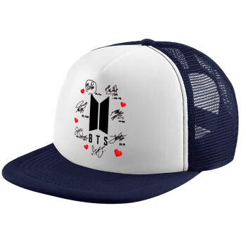 BTS signs, Adult Soft Trucker Hat with Dark Blue/White Mesh (POLYESTER, ADULT, UNISEX, ONE SIZE)