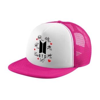 BTS signs, Child's Soft Trucker Hat with Pink/White Mesh (POLYESTER, CHILD, ONE SIZE)