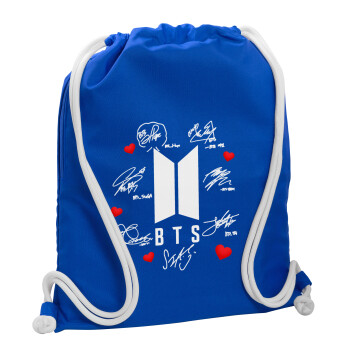 BTS signs, Τσάντα πλάτης πουγκί GYMBAG Μπλε, με τσέπη (40x48cm) & χονδρά κορδόνια