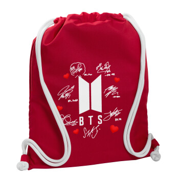BTS signs, Τσάντα πλάτης πουγκί GYMBAG Κόκκινη, με τσέπη (40x48cm) & χονδρά κορδόνια