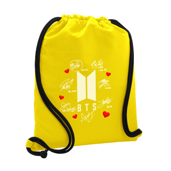 BTS signs, Backpack pouch GYMBAG Yellow, with pocket (40x48cm) & thick cords