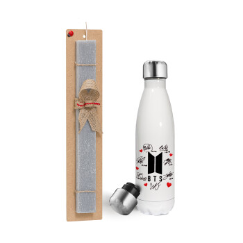 BTS signs, Easter candle, metallic white thermos bottle (500ml) & aromatic flat candle (30cm) (GRAY)