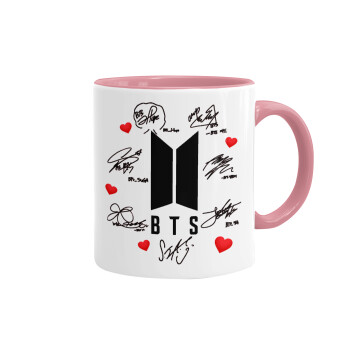 BTS signs, Mug colored pink, ceramic, 330ml
