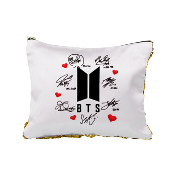 BTS signs, Sequin Gold Pouch Cosmetic Bag