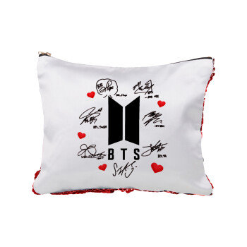 BTS signs, Red sequin cosmetic bag