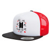 Adult Foam Flat Snapback with Mesh Black-White-Red (POLYESTER, ADULT, UNISEX, ONE SIZE)