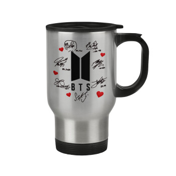 BTS signs, Stainless steel travel mug with lid, double wall 450ml