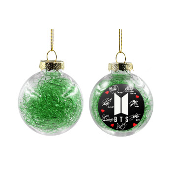 BTS signs, Χριστουγεννιάτικη μπάλα δένδρου διάφανη με πράσινο γέμισμα 8cm
