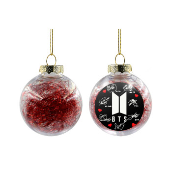 BTS signs, Χριστουγεννιάτικη μπάλα δένδρου διάφανη με κόκκινο γέμισμα 8cm