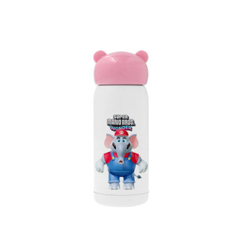 Super mario and Friends, Ροζ ανοξείδωτο παγούρι θερμό (Stainless steel), 320ml