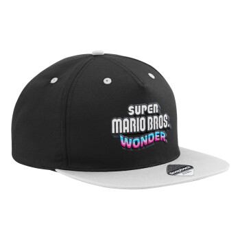 Super mario wonder, Adult Flat Snapback Hat Black/Grey, (100% COTTON TWILL, ADULT, UNISEX, ONE SIZE)