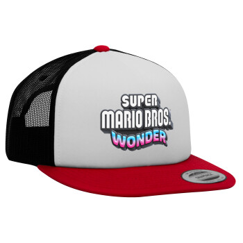 Super mario and Friends, Adult Foam Flat Snapback with Mesh Red-White-Black (POLYESTER, ADULT, UNISEX, ONE SIZE)