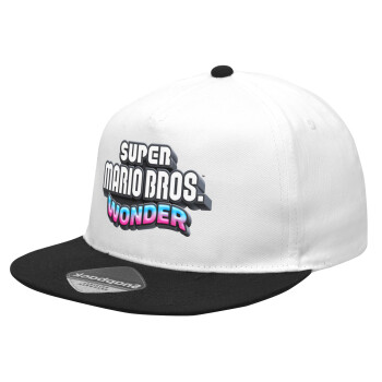 Super mario and Friends, Καπέλο Ενηλίκων Flat Snapback Λευκό/Μαύρο, (100% ΒΑΜΒΑΚΕΡΟ Twill, ΕΝΗΛΙΚΩΝ, UNISEX, ONE SIZE)