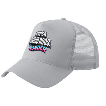 Super mario and Friends, Adult Structured Trucker Hat, with Mesh, GRAY (100% COTTON, ADULT, UNISEX, ONE SIZE)