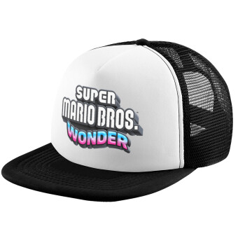 Super mario wonder, Καπέλο Ενηλίκων Soft Trucker με Δίχτυ Black/White (POLYESTER, ΕΝΗΛΙΚΩΝ, UNISEX, ONE SIZE)