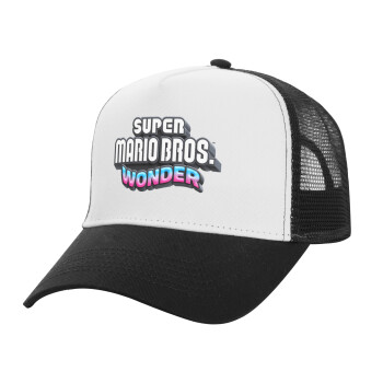 Super mario and Friends, Adult Structured Trucker Hat, with Mesh, WHITE/BLACK (100% COTTON, ADULT, UNISEX, ONE SIZE)