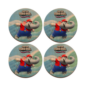 Super mario wonder, ΣΕΤ x4 Σουβέρ ξύλινα στρογγυλά plywood (9cm)