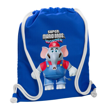 Super mario wonder, Backpack pouch GYMBAG Blue, with pocket (40x48cm) & thick cords