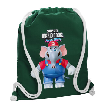 Super mario wonder, Backpack pouch GYMBAG BOTTLE GREEN, with pocket (40x48cm) & thick white cords