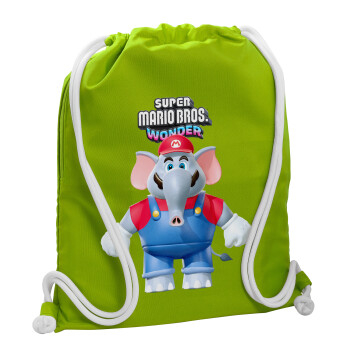 Super mario wonder, Backpack bag GYMBAG LIME GREEN, with pocket (40x48cm) & thick cords