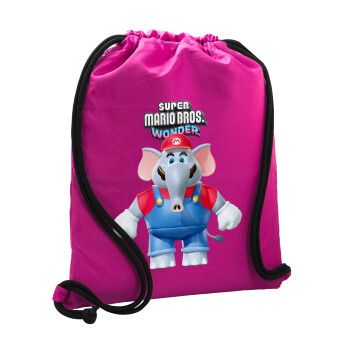 Super mario wonder, Backpack pouch GYMBAG Fuchsia, with pocket (40x48cm) & thick cords