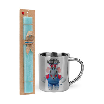 Super mario and Friends, Easter Set, metallic thermal cup (300ml) & aromatic flat Easter candle (30cm) (TURQUOISE)