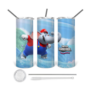 Super mario and Friends, 360 Eco friendly ποτήρι θερμό (tumbler) από ανοξείδωτο ατσάλι 600ml, με μεταλλικό καλαμάκι & βούρτσα καθαρισμού