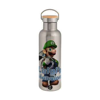 Luigi's Mansion, Stainless steel Silver with wooden lid (bamboo), double wall, 750ml