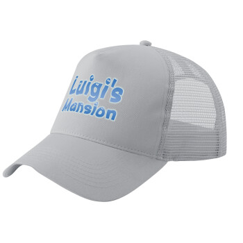 Luigi's Mansion, Adult Structured Trucker Hat, with Mesh, GRAY (100% COTTON, ADULT, UNISEX, ONE SIZE)