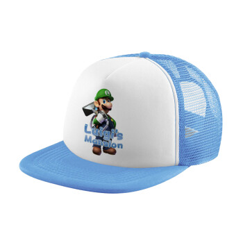 Luigi's Mansion, Καπέλο παιδικό Soft Trucker με Δίχτυ ΓΑΛΑΖΙΟ/ΛΕΥΚΟ (POLYESTER, ΠΑΙΔΙΚΟ, ONE SIZE)