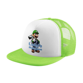 Luigi's Mansion, Adult Soft Trucker Hat with Mesh GREEN/WHITE (POLYESTER, ADULT, ONE SIZE)