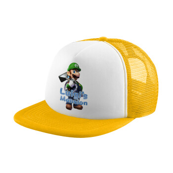 Luigi's Mansion, Adult Soft Trucker Hat with Yellow/White Mesh (POLYESTER, ADULT, UNISEX, ONE SIZE)