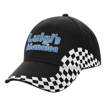 Luigi's Mansion, Adult Ultimate BLACK RACING Cap, (100% COTTON DRILL, ADULT, UNISEX, ONE SIZE)