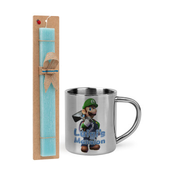 Luigi's Mansion, Easter Set, metallic thermal cup (300ml) & aromatic flat Easter candle (30cm) (TURQUOISE)