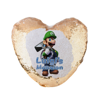 Luigi's Mansion, Μαξιλάρι καναπέ καρδιά Μαγικό Χρυσό με πούλιες 40x40cm περιέχεται το  γέμισμα