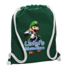 Backpack pouch GYMBAG BOTTLE GREEN, with pocket (40x48cm) & thick white cords