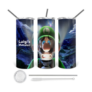 Luigi's Mansion, Tumbler ποτήρι θερμό από ανοξείδωτο ατσάλι 600ml, με μεταλλικό καλαμάκι & βούρτσα καθαρισμού