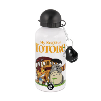 Totoro and Cat, Metal water bottle, White, aluminum 500ml