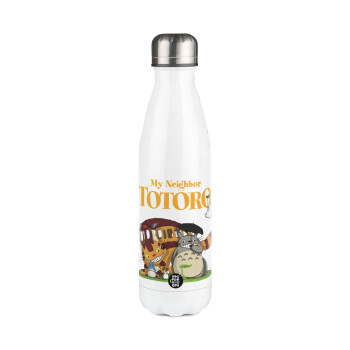 Totoro and Cat, Metal mug thermos White (Stainless steel), double wall, 500ml