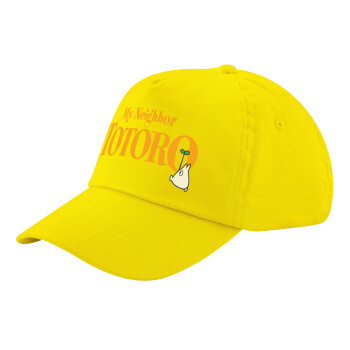 Totoro and Cat, Child's Baseball Cap, 100% Cotton Twill, Yellow (COTTON, CHILD, UNISEX, ONE SIZE)