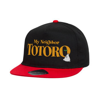 Totoro and Cat, Children's Flat Snapback Hat, Black/Red (100% COTTON, CHILDREN'S, UNISEX, ONE SIZE)