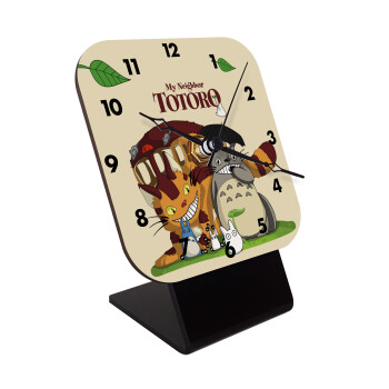 Totoro and Cat, Επιτραπέζιο ρολόι ξύλινο με δείκτες (10cm)