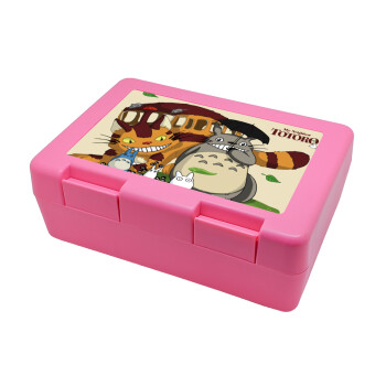 Totoro and Cat, Children's cookie container PINK 185x128x65mm (BPA free plastic)