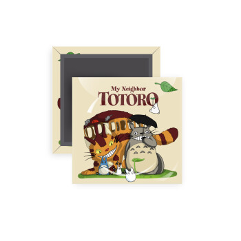 Totoro and Cat, Μαγνητάκι ψυγείου τετράγωνο διάστασης 5x5cm