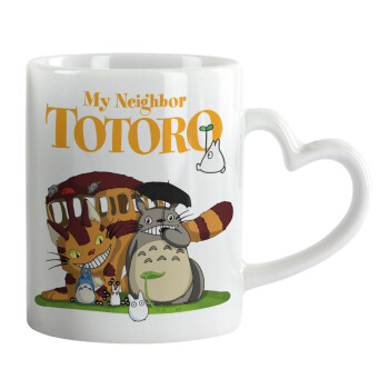 Totoro and Cat, Mug heart handle, ceramic, 330ml