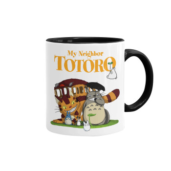 Totoro and Cat, Mug colored black, ceramic, 330ml