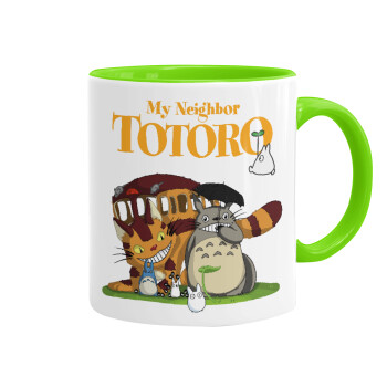 Totoro and Cat, Mug colored light green, ceramic, 330ml