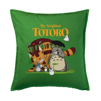 Totoro and Cat, Sofa cushion Green 50x50cm includes filling