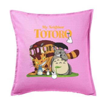 Totoro and Cat, Sofa cushion Pink 50x50cm includes filling